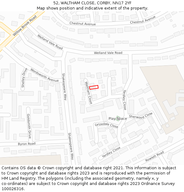 52, WALTHAM CLOSE, CORBY, NN17 2YF: Location map and indicative extent of plot