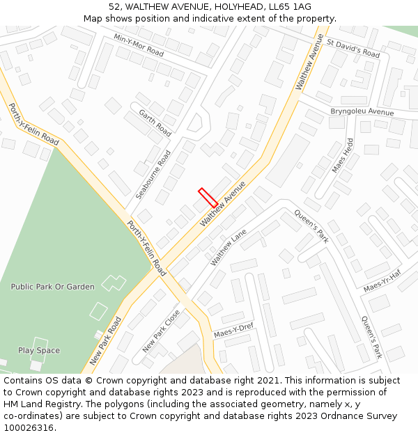 52, WALTHEW AVENUE, HOLYHEAD, LL65 1AG: Location map and indicative extent of plot