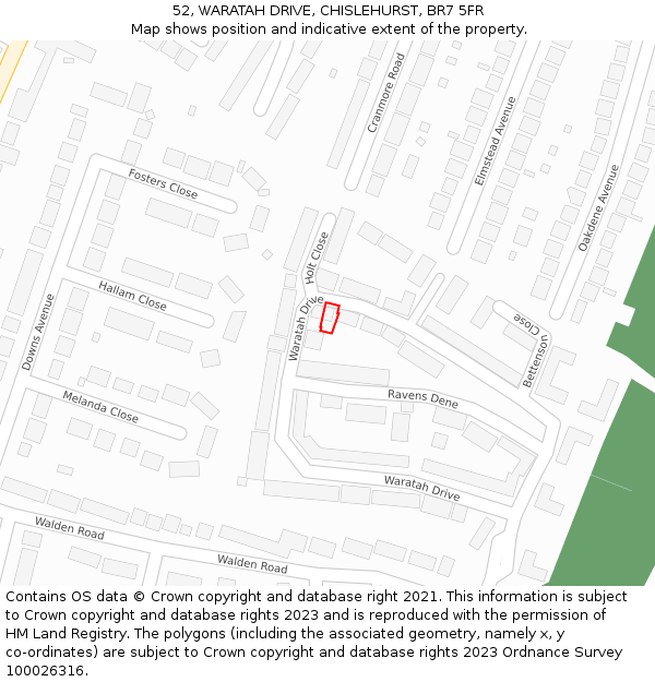 52, WARATAH DRIVE, CHISLEHURST, BR7 5FR: Location map and indicative extent of plot