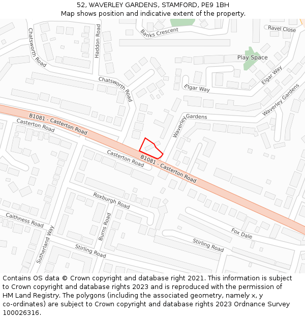 52, WAVERLEY GARDENS, STAMFORD, PE9 1BH: Location map and indicative extent of plot