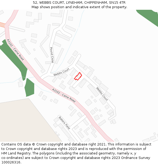 52, WEBBS COURT, LYNEHAM, CHIPPENHAM, SN15 4TR: Location map and indicative extent of plot