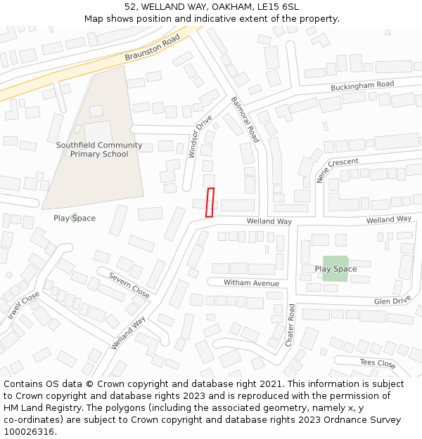 52, WELLAND WAY, OAKHAM, LE15 6SL: Location map and indicative extent of plot