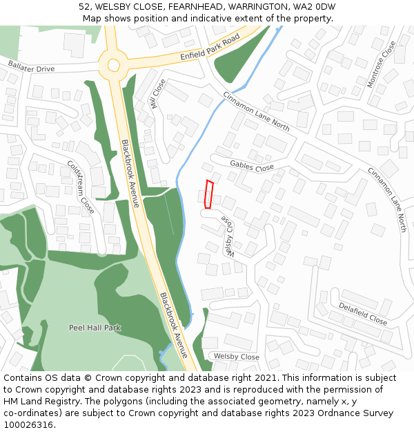 52, WELSBY CLOSE, FEARNHEAD, WARRINGTON, WA2 0DW: Location map and indicative extent of plot