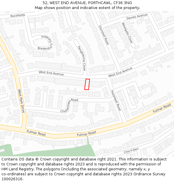 52, WEST END AVENUE, PORTHCAWL, CF36 3NG: Location map and indicative extent of plot