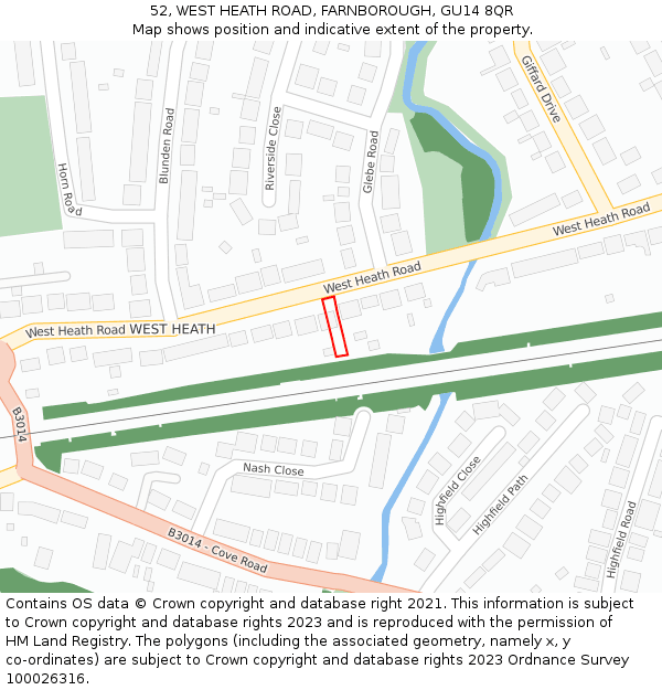 52, WEST HEATH ROAD, FARNBOROUGH, GU14 8QR: Location map and indicative extent of plot