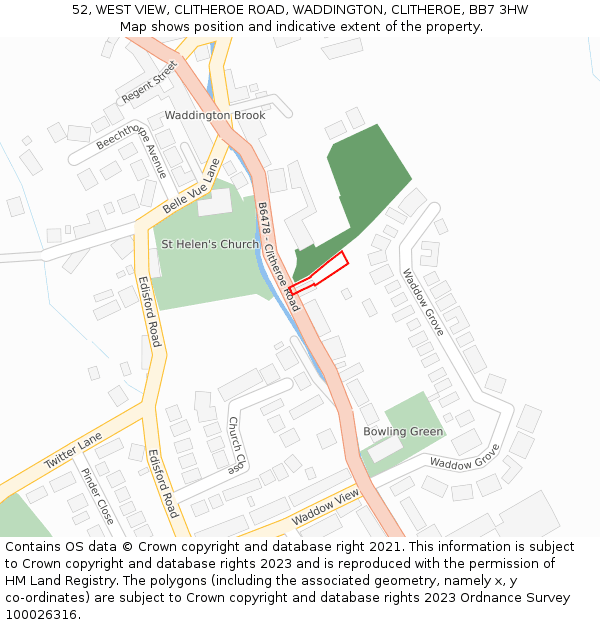 52, WEST VIEW, CLITHEROE ROAD, WADDINGTON, CLITHEROE, BB7 3HW: Location map and indicative extent of plot