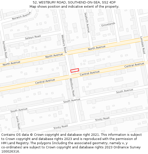 52, WESTBURY ROAD, SOUTHEND-ON-SEA, SS2 4DP: Location map and indicative extent of plot