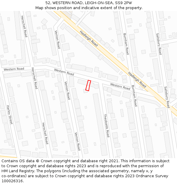 52, WESTERN ROAD, LEIGH-ON-SEA, SS9 2PW: Location map and indicative extent of plot