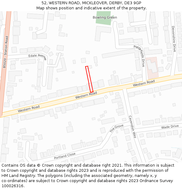 52, WESTERN ROAD, MICKLEOVER, DERBY, DE3 9GP: Location map and indicative extent of plot