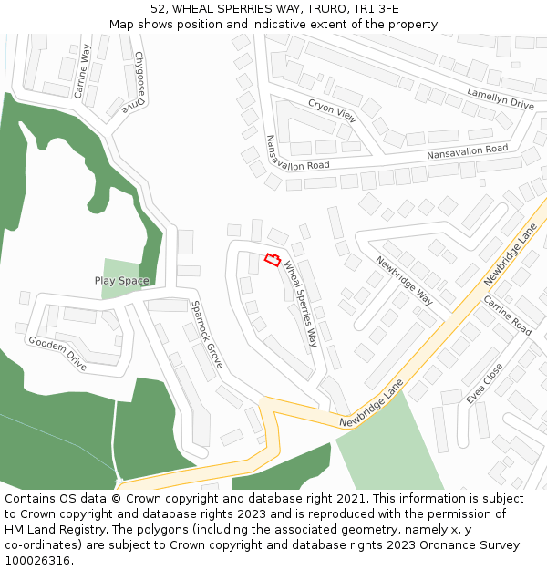 52, WHEAL SPERRIES WAY, TRURO, TR1 3FE: Location map and indicative extent of plot