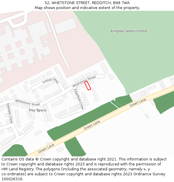 52, WHETSTONE STREET, REDDITCH, B98 7WA: Location map and indicative extent of plot