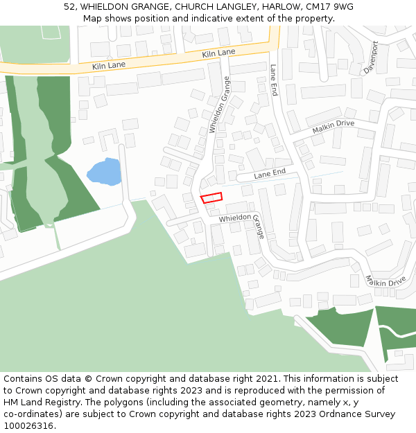 52, WHIELDON GRANGE, CHURCH LANGLEY, HARLOW, CM17 9WG: Location map and indicative extent of plot