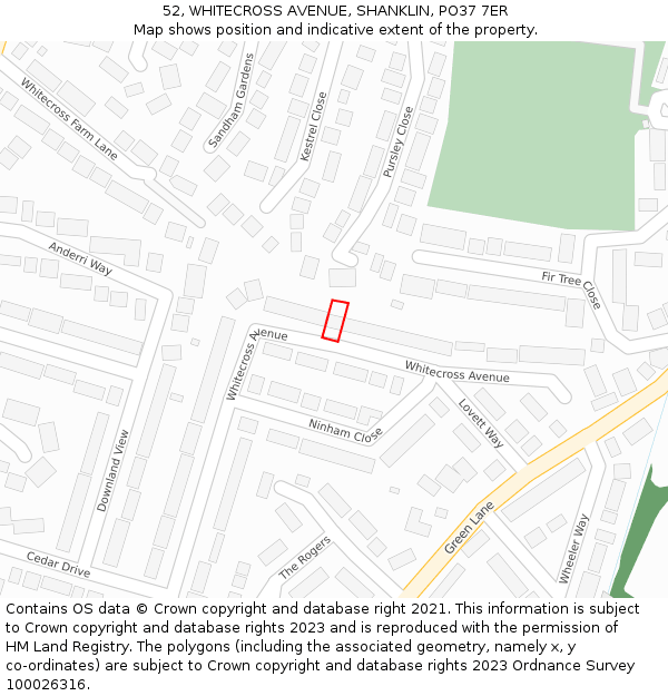 52, WHITECROSS AVENUE, SHANKLIN, PO37 7ER: Location map and indicative extent of plot