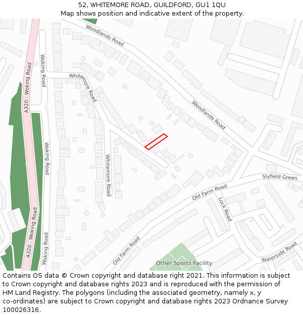 52, WHITEMORE ROAD, GUILDFORD, GU1 1QU: Location map and indicative extent of plot