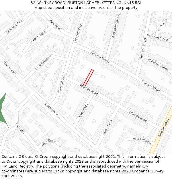 52, WHITNEY ROAD, BURTON LATIMER, KETTERING, NN15 5SL: Location map and indicative extent of plot