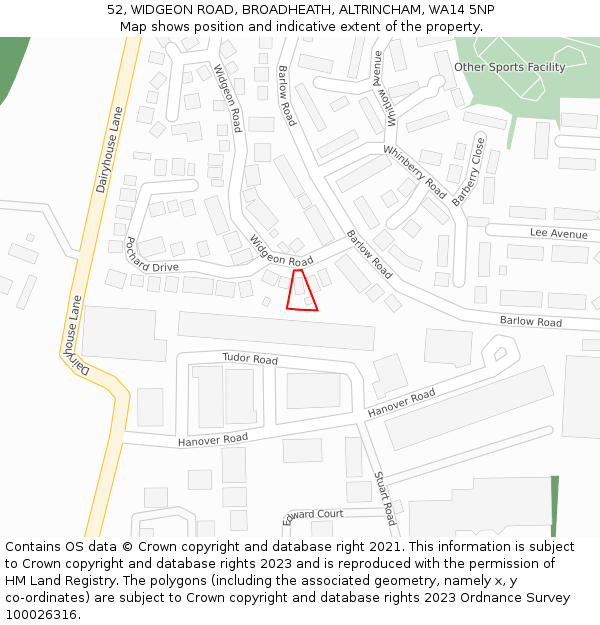 52, WIDGEON ROAD, BROADHEATH, ALTRINCHAM, WA14 5NP: Location map and indicative extent of plot