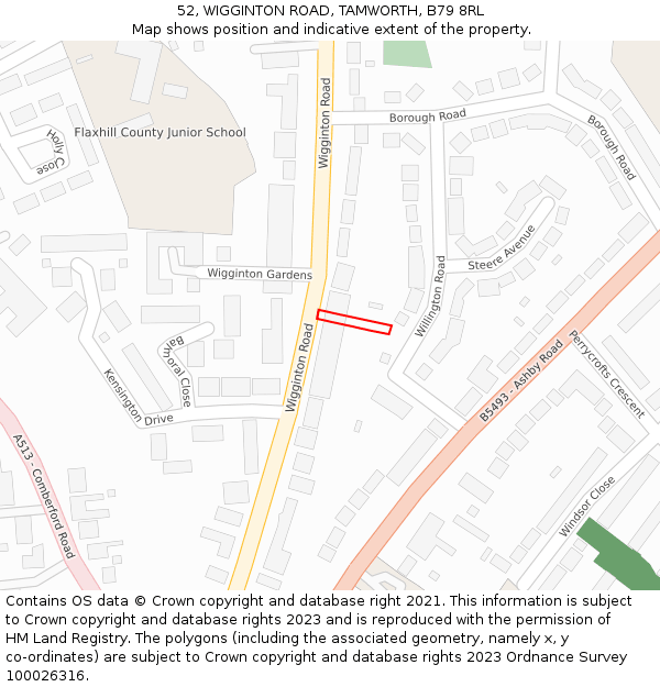 52, WIGGINTON ROAD, TAMWORTH, B79 8RL: Location map and indicative extent of plot