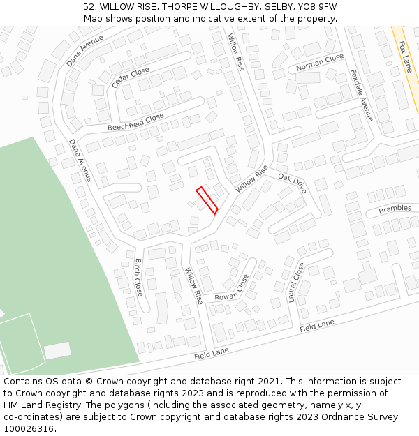 52, WILLOW RISE, THORPE WILLOUGHBY, SELBY, YO8 9FW: Location map and indicative extent of plot