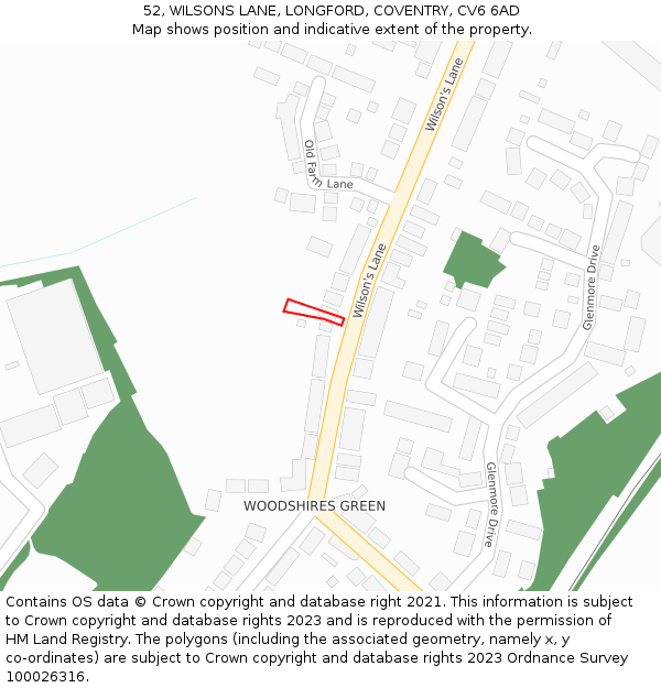 52, WILSONS LANE, LONGFORD, COVENTRY, CV6 6AD: Location map and indicative extent of plot