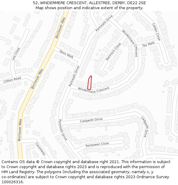 52, WINDERMERE CRESCENT, ALLESTREE, DERBY, DE22 2SE: Location map and indicative extent of plot
