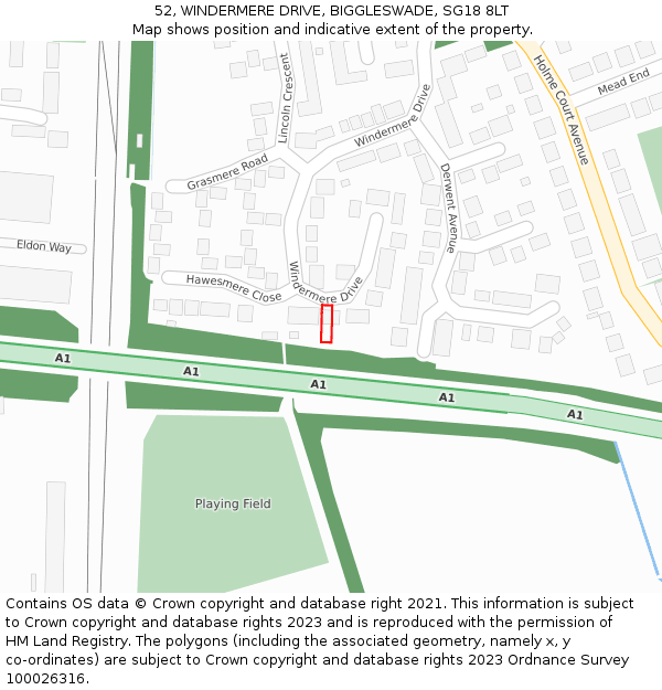 52, WINDERMERE DRIVE, BIGGLESWADE, SG18 8LT: Location map and indicative extent of plot