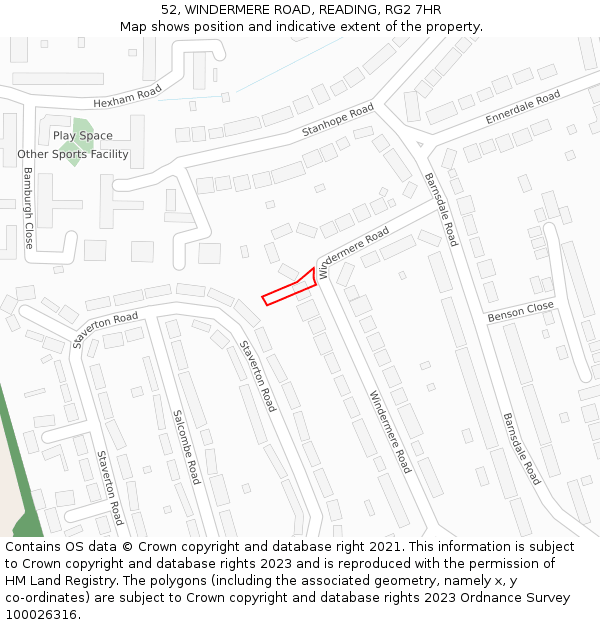 52, WINDERMERE ROAD, READING, RG2 7HR: Location map and indicative extent of plot