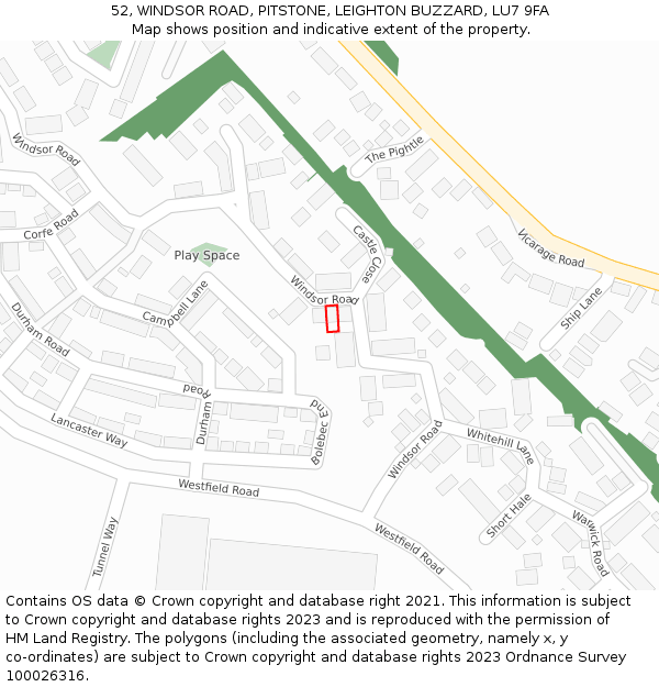 52, WINDSOR ROAD, PITSTONE, LEIGHTON BUZZARD, LU7 9FA: Location map and indicative extent of plot
