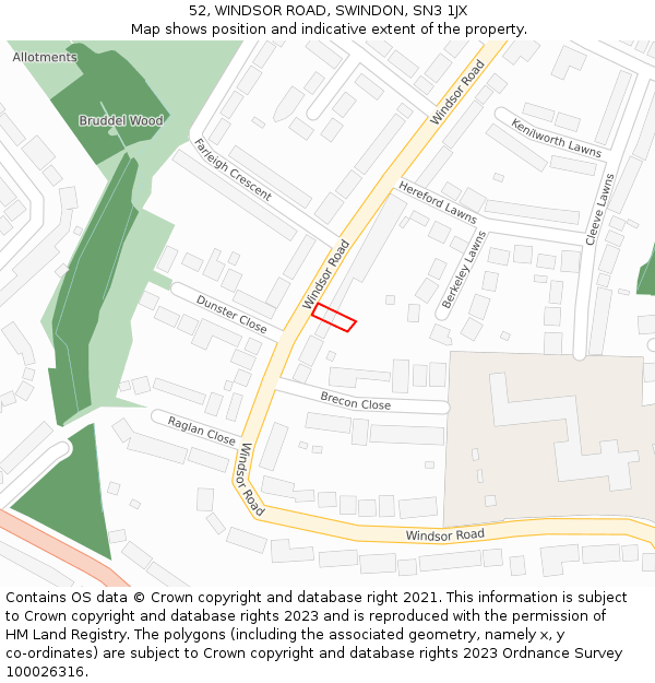 52, WINDSOR ROAD, SWINDON, SN3 1JX: Location map and indicative extent of plot