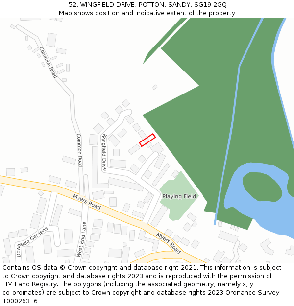 52, WINGFIELD DRIVE, POTTON, SANDY, SG19 2GQ: Location map and indicative extent of plot