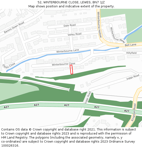 52, WINTERBOURNE CLOSE, LEWES, BN7 1JZ: Location map and indicative extent of plot