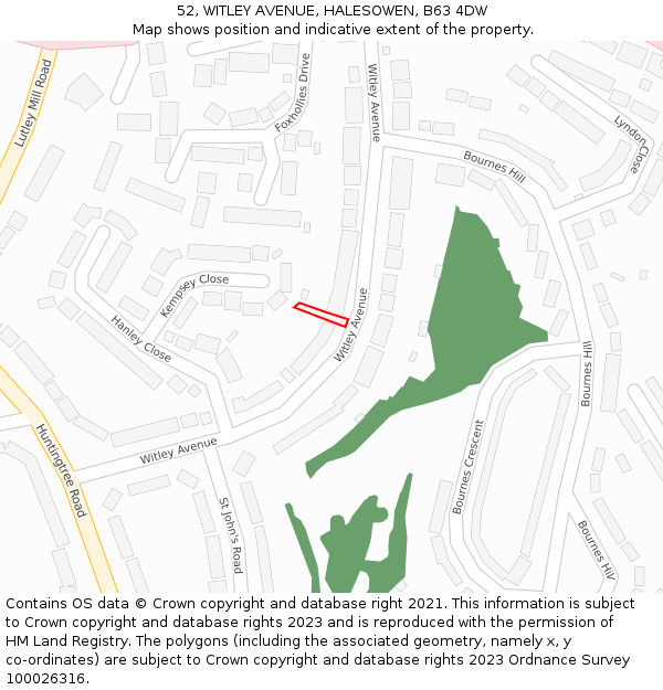 52, WITLEY AVENUE, HALESOWEN, B63 4DW: Location map and indicative extent of plot