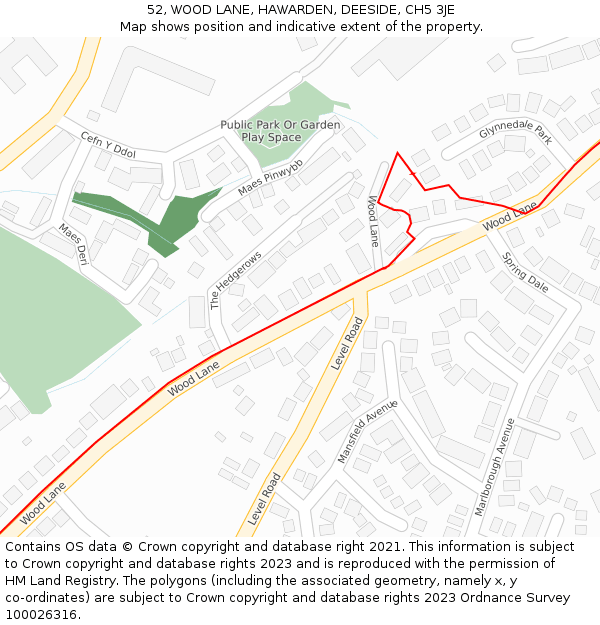 52, WOOD LANE, HAWARDEN, DEESIDE, CH5 3JE: Location map and indicative extent of plot