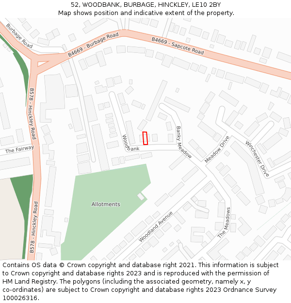 52, WOODBANK, BURBAGE, HINCKLEY, LE10 2BY: Location map and indicative extent of plot