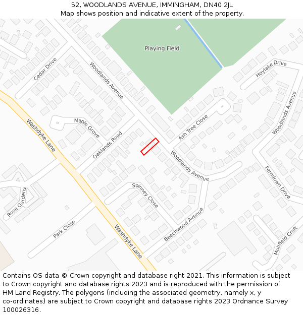 52, WOODLANDS AVENUE, IMMINGHAM, DN40 2JL: Location map and indicative extent of plot