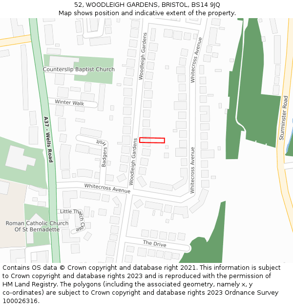 52, WOODLEIGH GARDENS, BRISTOL, BS14 9JQ: Location map and indicative extent of plot