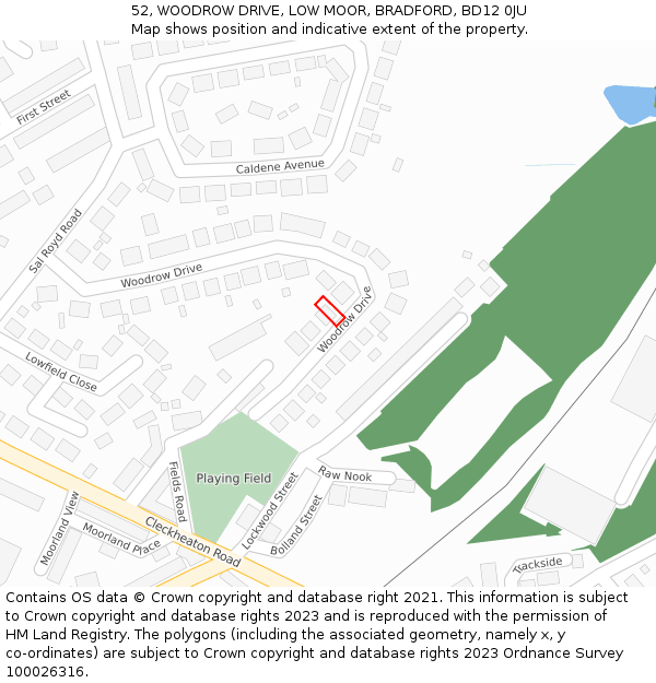 52, WOODROW DRIVE, LOW MOOR, BRADFORD, BD12 0JU: Location map and indicative extent of plot