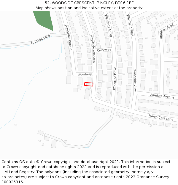 52, WOODSIDE CRESCENT, BINGLEY, BD16 1RE: Location map and indicative extent of plot