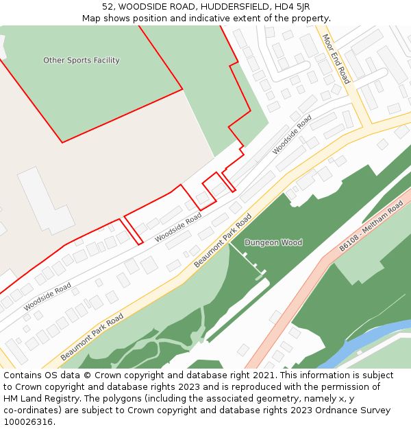 52, WOODSIDE ROAD, HUDDERSFIELD, HD4 5JR: Location map and indicative extent of plot