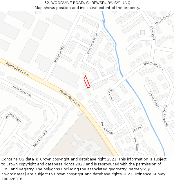 52, WOODVINE ROAD, SHREWSBURY, SY1 4NQ: Location map and indicative extent of plot