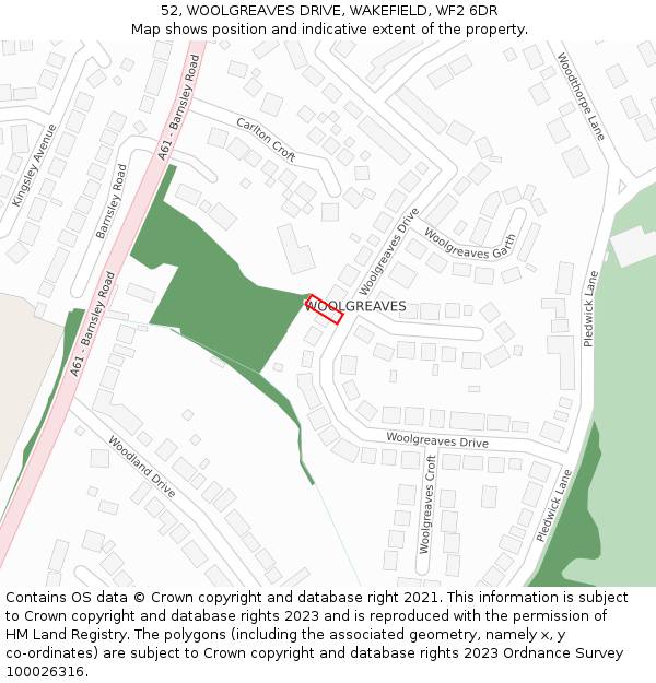 52, WOOLGREAVES DRIVE, WAKEFIELD, WF2 6DR: Location map and indicative extent of plot