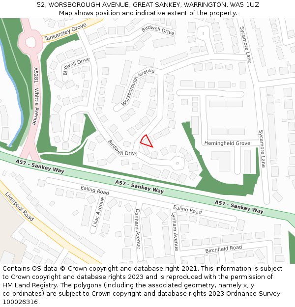 52, WORSBOROUGH AVENUE, GREAT SANKEY, WARRINGTON, WA5 1UZ: Location map and indicative extent of plot