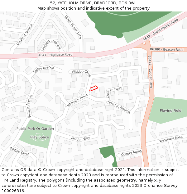 52, YATEHOLM DRIVE, BRADFORD, BD6 3WH: Location map and indicative extent of plot