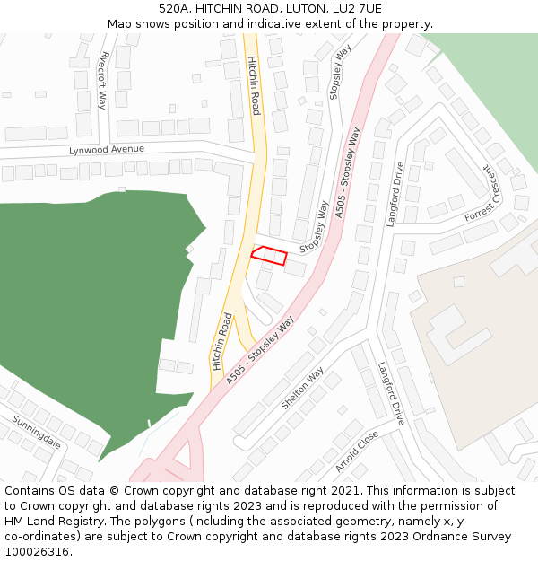 520A, HITCHIN ROAD, LUTON, LU2 7UE: Location map and indicative extent of plot