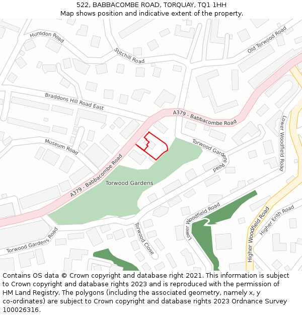 522, BABBACOMBE ROAD, TORQUAY, TQ1 1HH: Location map and indicative extent of plot