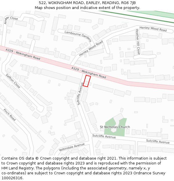 522, WOKINGHAM ROAD, EARLEY, READING, RG6 7JB: Location map and indicative extent of plot