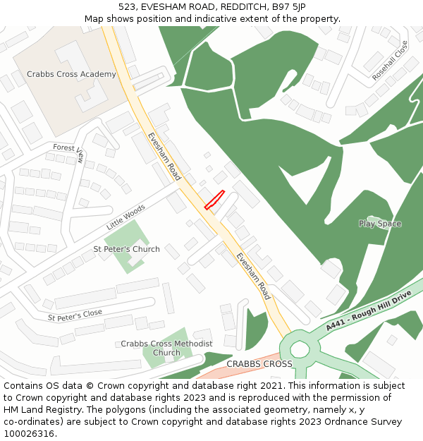 523, EVESHAM ROAD, REDDITCH, B97 5JP: Location map and indicative extent of plot