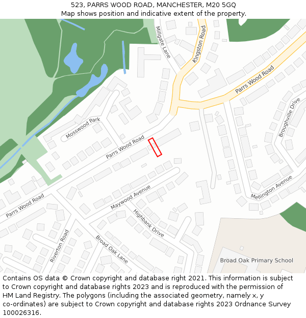 523, PARRS WOOD ROAD, MANCHESTER, M20 5GQ: Location map and indicative extent of plot