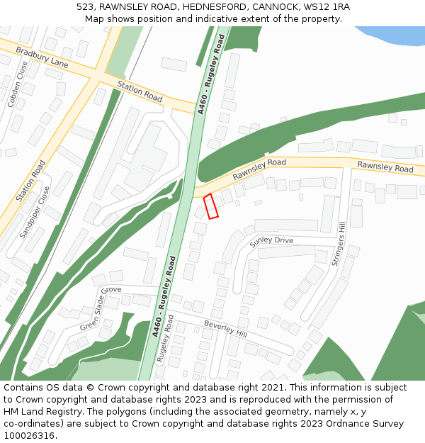 523, RAWNSLEY ROAD, HEDNESFORD, CANNOCK, WS12 1RA: Location map and indicative extent of plot