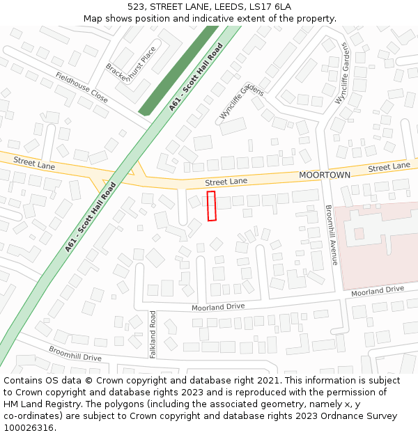 523, STREET LANE, LEEDS, LS17 6LA: Location map and indicative extent of plot