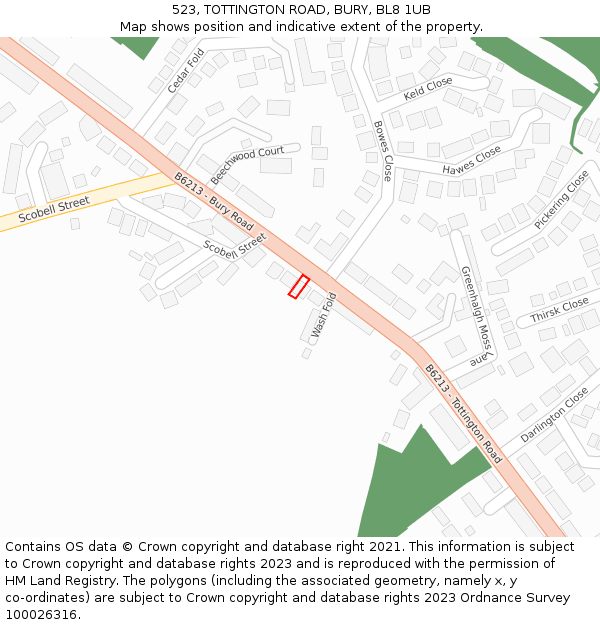 523, TOTTINGTON ROAD, BURY, BL8 1UB: Location map and indicative extent of plot